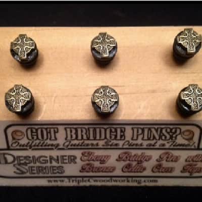 Got Bridge Pins? Ebony Bridge Pins with Bronze Celtic Cross Tops image 3