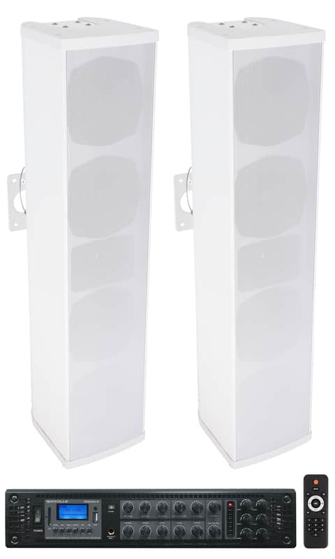 (2) Rockville WET ARRAY 100 White Wall Mount Array 70V Commercial Speakers+Amp image 1