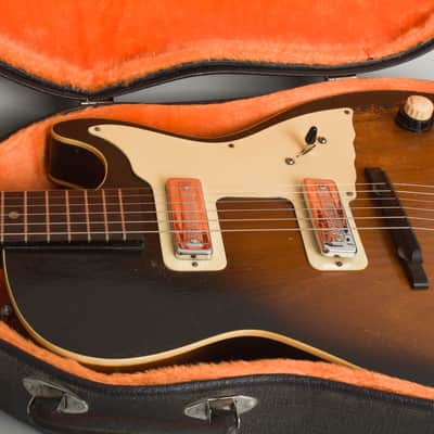 Harmony Stratotone Mars H-46 Thinline Hollow Body Electric Guitar, c. 1959, black hard shell case. image 13