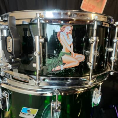 Rikki Rockett's Poison "Crack A Smile", Ludwig Green Vistalite 5-Piece Set 22", 16", 13", 12" with 5.5x14" Zickos Snare image 17