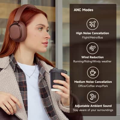 Edifier Active Noise Cancelling Headphones, Over Ear Bluetooth Headset, 92H Playtime Wired & Wireless Hi-Res Audio Certified, Fast Charging Clear Calls for Home Office Travel - Brown image 3