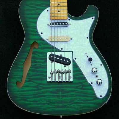Nashville Thinline Telecaster-Tiger Stripe Green 7-Way Switching 22 Fret Maple Neck Leveled Crowned and Polished Frets+ Grover 406c6 Locking Tuners+ Full Setup! image 6