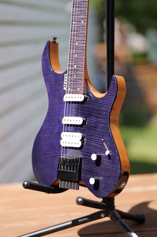 Kiesel Vader Neck-Thru 6 Saber Purple Body and Fretboard, Flamed maple image 1