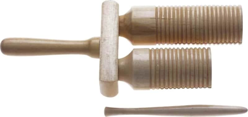 Two-tone wooden agogô with mallet image 1