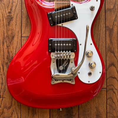 1990s Mosrite The Ventures Vibramute '65 Reissue Electric Guitar Red MIJ Kurokomo Japan image 6