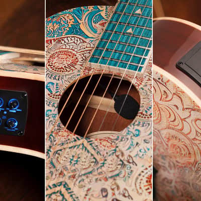 Lindo Sahara STEEL STRUNG Electro Acoustic Travel Guitar | BS3M Mic Piezo Blend Preamp / LCD / EQ / Tuner | Nautical Star 12th Fret Inlay | Graphic Art Finish | 20th Anniversary Special Edition image 12