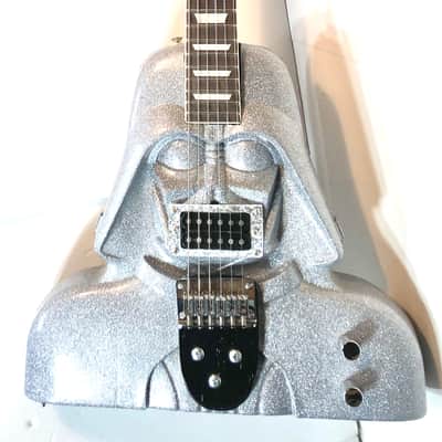 Electric guitar made out of a vintage Darth Vader action figure case Star Wars heavy metal guitar The Sith Sparklecaster 2022 Silver sparkle image 2