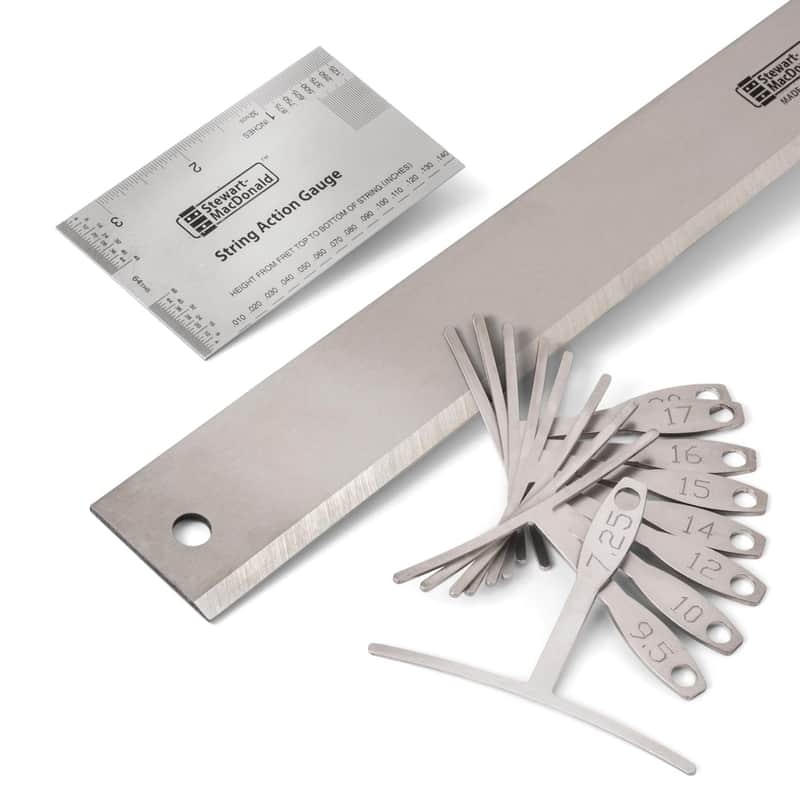StewMac Basic Guitar Setup Kit - Inches | Includes String Action Gauge, 18" Precision Straightedge, and 9 Understring Radius Gauges | Professional, Accurate, and Easy to Read Luthier Tools image 1
