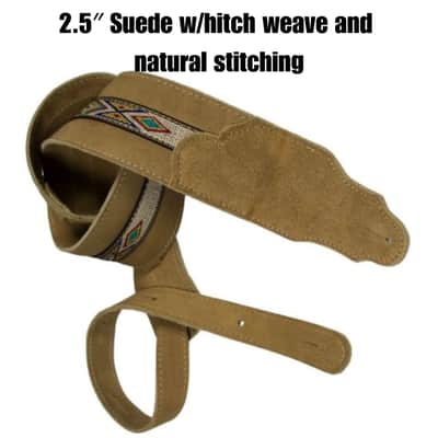 Franklin 2.5'' Wide Guitar Strap / Bass Strap SOUTHWEST HONEY SUEDE W/ Hitch Weave image 3
