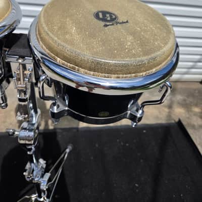 Latin Percussion Fiberglass Bongo Pair w/ Comfort Curve Rims, LP Stand, and Bag - Black (C020-6) image 5