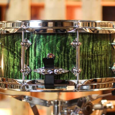 Craviotto 6x14 Private Reserve Curly Maple Ebonized Green Lacquer Snare Drum image 3