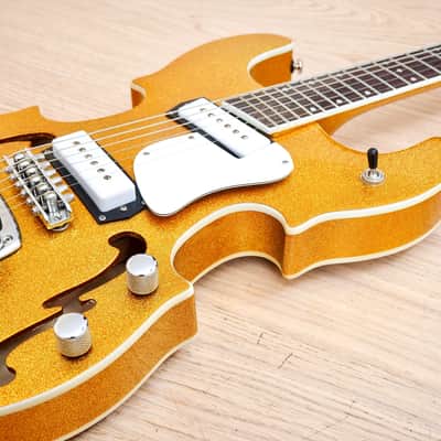 2005 Hallmark Stradette Semi-Hollowbody Electric Guitar Gold Sparkle Mosrite w/ohc image 6