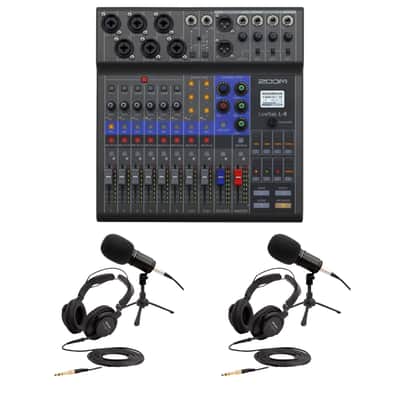 Zoom LiveTrak L-8 8-Channel Digital Mixer/Recorder with 2x Zoom ZDM-1 Podcast Microphone Pack & StreamEye Polishing Cloth image 1