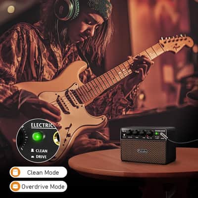 Flatsons FBA-10 Guitar Amp, 10W Mini Electric Guitar Amplifier with Clean/Drive Channel, 6H Working, USB-C Rechargeable, 3.5mm Headphone/AUX Jack, Wireless Portable Amp for Indoor Practice, Traveling image 4