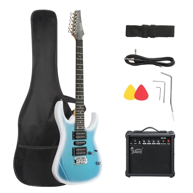 Glarry 170 type Electric Guitar HSH Pickups, 20W Amp Blue-White Burst image 1