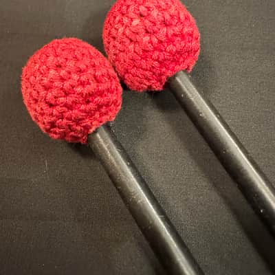 CUSTOM Medium-Hard Crochet Heads Mallets, Red Cord, Black Flexible Shafts, 15.25x1-EXCELLENT image 2