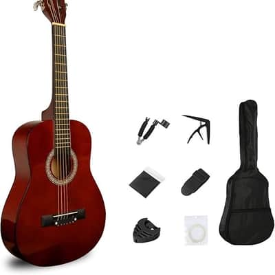 30in Beginner Acoustic Guitar Basic Starter Kit Bag Capo Strings Winders Strap Picks Student Kids Guitar Pickguard with Gig Bag Brwon image 1