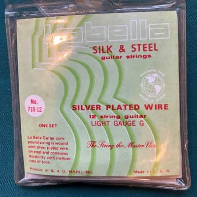 La Bella No.  710-12 Silk & Steel Guitar 12 String Guitar Set, Light Gauge G, Silver Plated Wire 1967 - Silver image 1