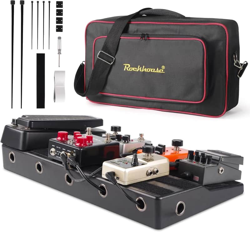 Pedalboard, Guitar Pedal Board Case 20" x 10" Light Effect Boards with Compartment for Power Supply, Gig Bag, Mounting Tape, Cables Ties image 1