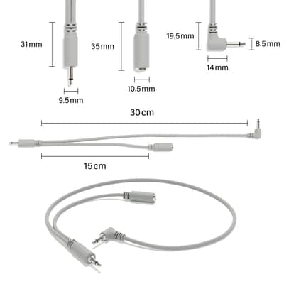 ExcelValley [Grey | 200 cm - 78.74"] 5-Pack - Right Angle Hopscotch Mono Splitter Y Patch Cables TS 3.5mm 1/8" Eurorack Synth image 2