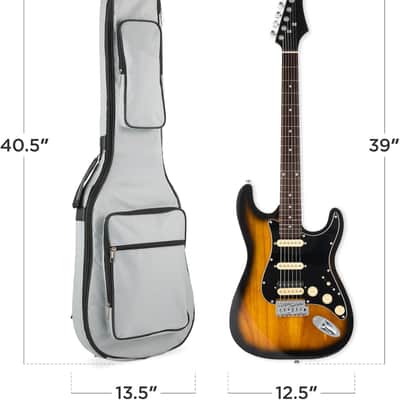 Beginner HSS Electric Guitar Kit w/Headphone Amp, Padded Gig-Bag, Headphones, Guitar Strap - Sunburst/Black image 2