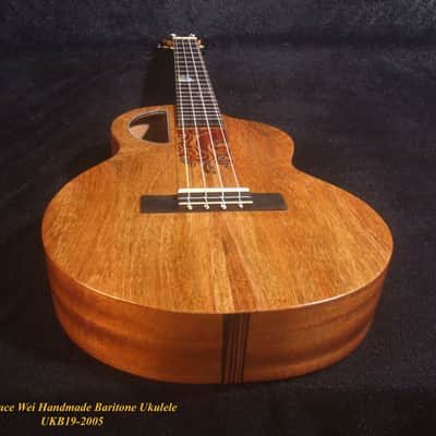Handcrafted 4 String Baritone Ukulele, Solid Mango & Acacia, Flower inlay, Soft-bag, Bruce Wei UKB19-2005 image 8