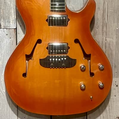 Rare 2002 Bunker BAT 375 Semi Hollow Cutaway Electric Guitar, Amberburst Finish   Pro Setup Includes very Nice Gibson Case ! image 4