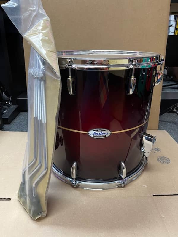 Pearl Masters Maple Complete 16"x16" Floor Tom W/ Super Hoop - Red Burst Stripe SN: 211144 image 1