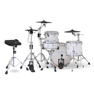 FREE TOM REBATE! - DW DWe 4pc Complete Electronic/Acoustic Drum Set w/Roland Cymbals & V51 White Marine image 3