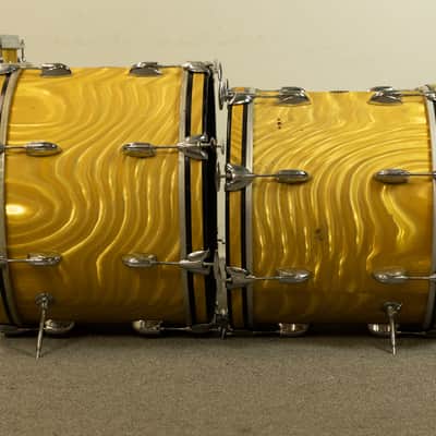 1960s Gretsch Gold Satin Flame "Double Bass" Drum Set image 10
