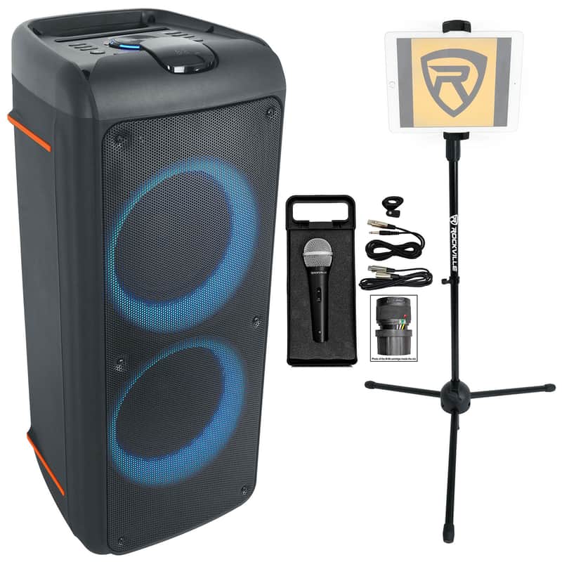 Rockville ROCK PARTY 9 Dual 8" Karaoke Machine System w/LEDS's+Mic+Tablet Stand image 1