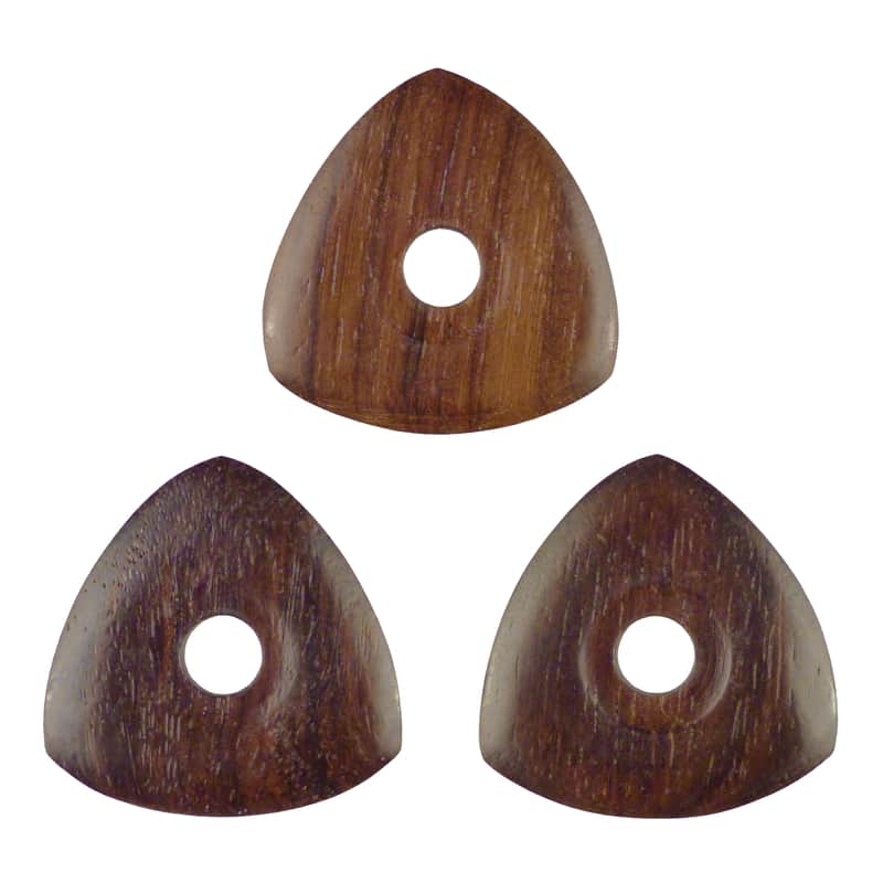 Rosewood Guitar Or Bass Pick - 4.0 mm Ultra Heavy Gauge - 346 Contoured Triangle With Grip Hole Shape - Natural Finish Handmade Specialty Exotic Plectrum - 3 Pack image 1