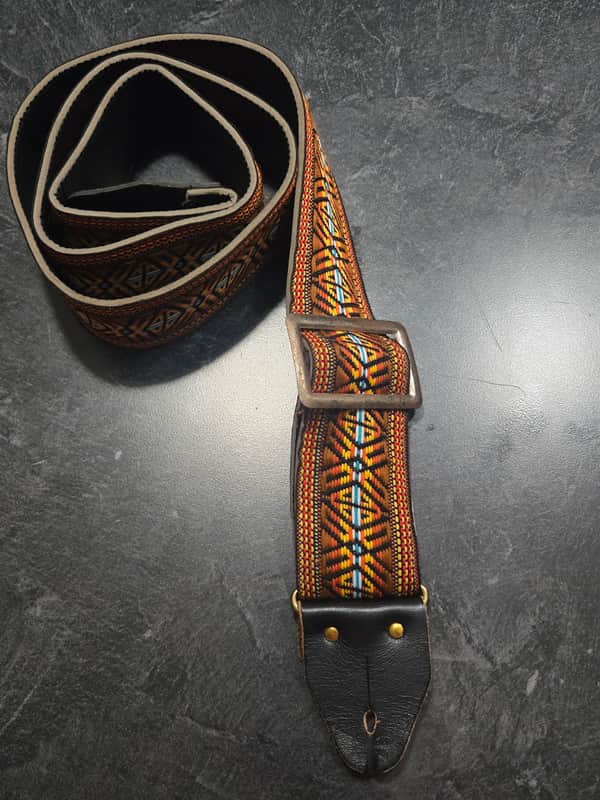 Vintage Original ACE 1960s Jacquard-Woven Pattern Leather Guitar Strap image 1