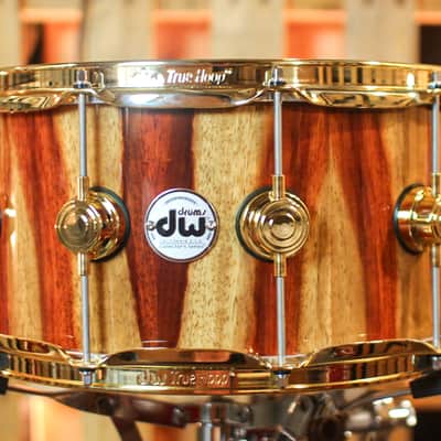 DW 7x14 Collector's Maple Mahogany Natural Lacquer over Candy Stripe Padauk Snare Drum - SO#1410001 image 1