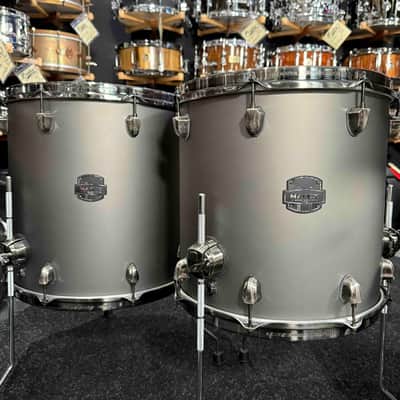 ~WOW!~ Mapex Saturn Evolution Maple/Walnut Hybrid 6-Piece 8/10/12/14/16/22 Drum Kit Set in Gun Metal Grey Lacquer with Black Nickel Hardware image 6