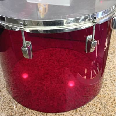Vintage 1970s Ludwig Red Acrylic Vistalite 15"Concert Tom Drum Iconic Blue & Olive Badge Rare image 5