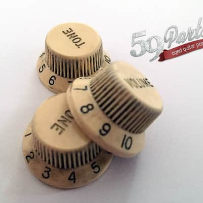 Set of 3 Hand Aged Fender knobs Ivory/Cream, relic, aged, Stratocaster, 59 Parts image 1