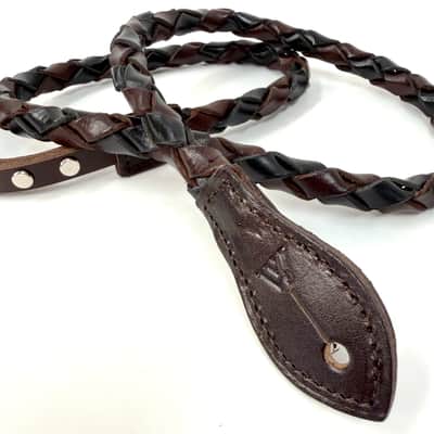 Walker And Williams M-51-CGN/BLK Throwback Series Chestnut Brown And Black Grain Leather "Twist" Mandolin Strap image 5