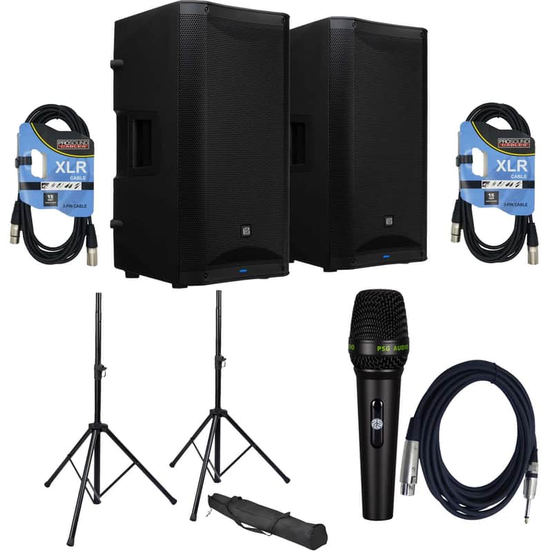 (2) PreSonus AIR XD 15 Powered Speaker - Speaker Stands - (2) XLR Cables - PSG AUDIO C350 Bundle image 1