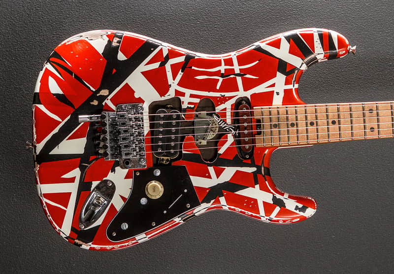 EVH Striped Series Frankenstein Frankie - Red w/Black and White Stripes image 1