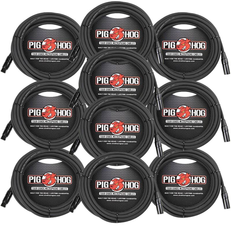 10 - Pack Pig Hog PHM25 XLR High Performance 8mm Microphone Black Cable, 25 Ft - NEW image 1