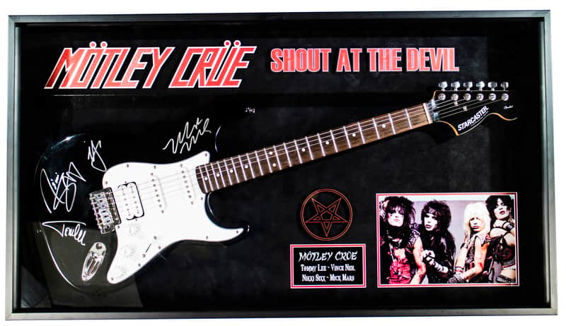 Motley Crue – Autographed Electric Guitar Signed in Framed Case with COA image 1