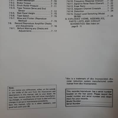 Tascam Operation/Maintenance Manual for Tascam 58 8-Track Recorder/Reproducer AND DX-2D/DX-4D DBX ma image 3