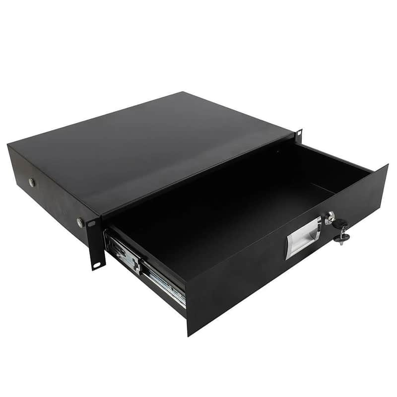 New 19 Inch Rack Mount 2U Steel Plate DJ Drawer Cabinet Lock With With key Black image 1