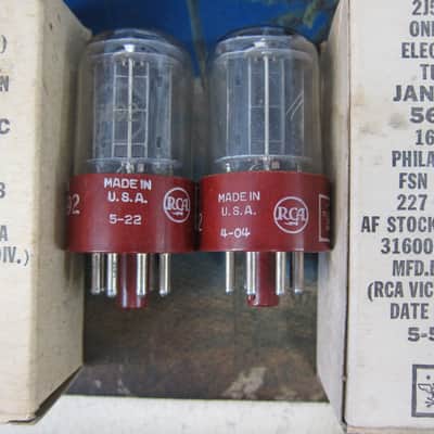 Pr NOS RCA JAN CRC 5692 6SN7 Red Base Vintage Tubes,NEW,Military Spec,Ex Sound,Ex Quality,1950s,Test New/Balanced Triodes image 2