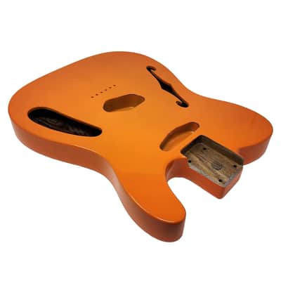 Capri Orange T-Style Thinline Guitar Body – Roasted Ash – Fender-Spec – Semi-Hollow – Boutique Gloss Finish image 5