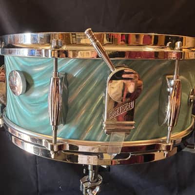 Gretsch Aqua Satin Flame, 4147 5x14' 8 Lug Snare Drum 1960's image 7