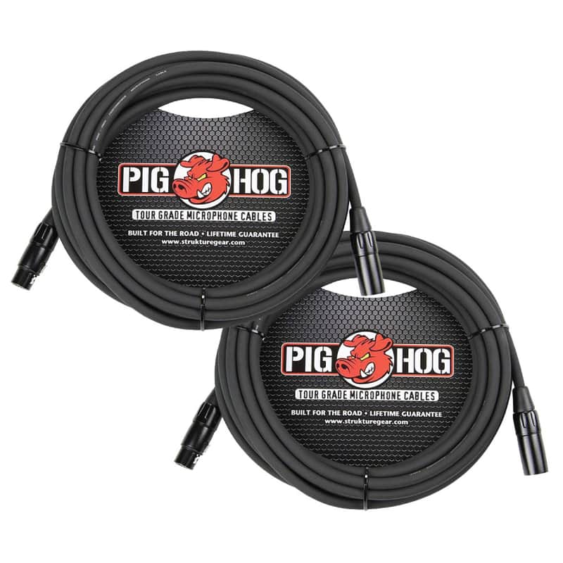 2 - Pack Pig Hog PHM25 XLR High Performance 8mm Microphone Black Cable, 25 Ft - NEW image 1