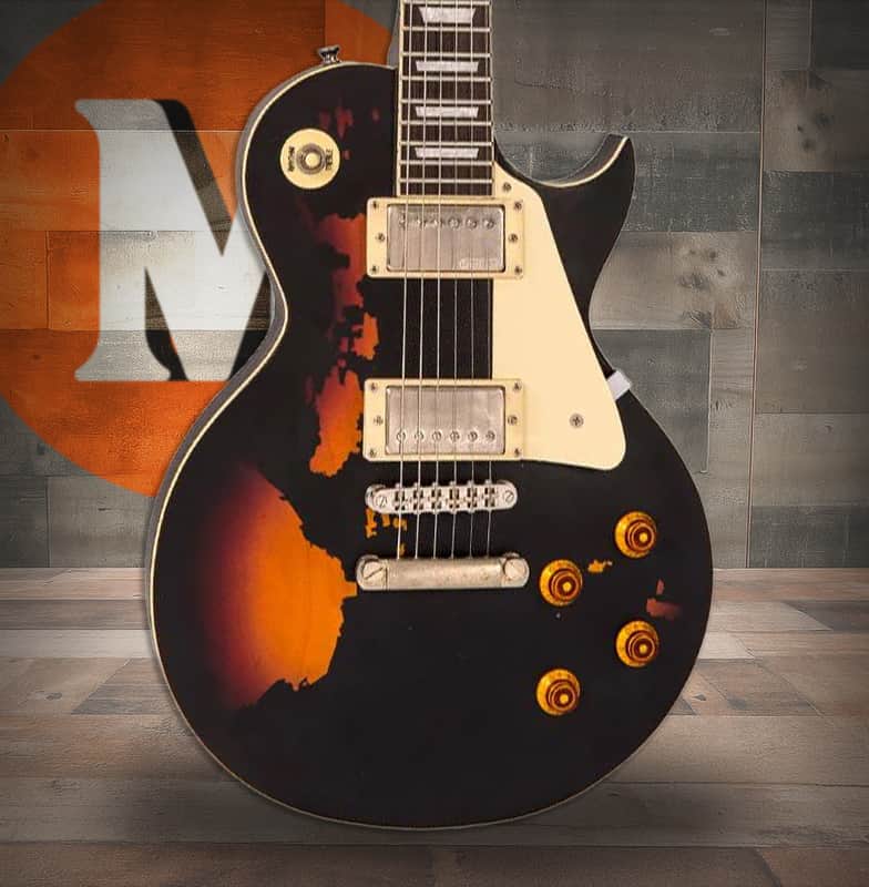 Vintage V100 ICON Electric Guitar ~ Distressed Black Over Sunburst (V100MRBK) image 1