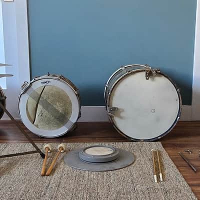 1938-1940 Slingerland Radio King 5-Piece Trap Set – 29" Bass – Original Blue & Silver Duco – Complete w/ Epic Pedal image 5